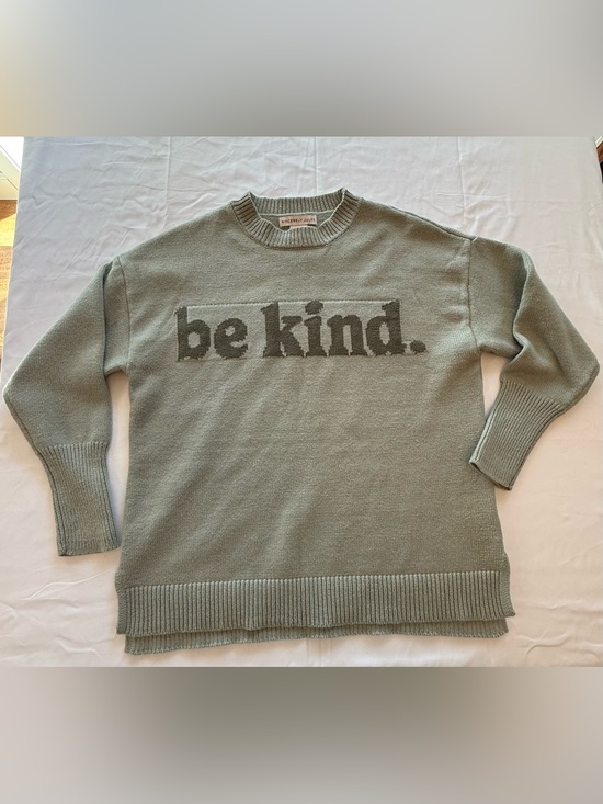 Sincerly Jules Sweaters - Sincerely Jules Be Kind Sweater XS Sage Green Graphic Knit Pullover